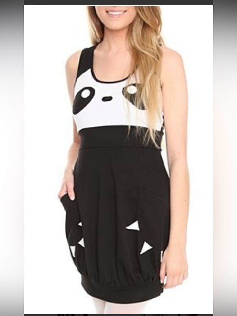 Hot Topic Dress Womens Small Panda Bear Bubble Dress Pockets Black White Vintage